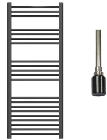 Companyblue Electric 500 x 1200mm Heated Towel Rail - Pre-Filled Flat Black Radiator with Standard Single Heat Element