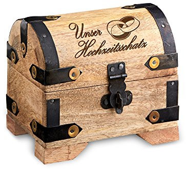Casa Vivente Schatztruhe aus Holz mit Gravur, Unser Hochzeitsschatz, Aufbewahrungsbox, Hochzeitsgeschenk (Hell - Ringe)