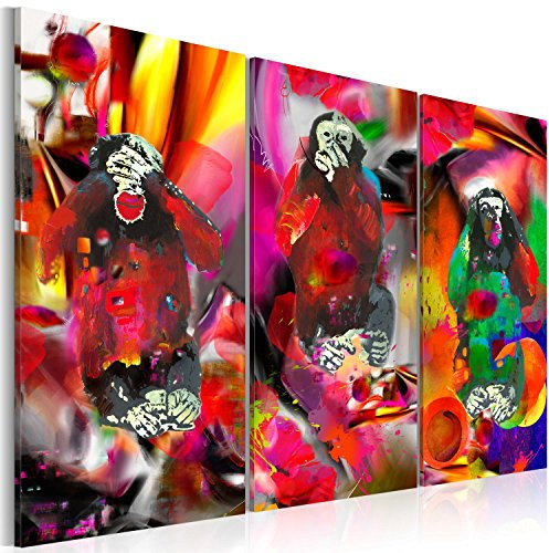 B&D XXL - Tableau décoratif animal 120x80 cm - Impression sur toile colorée - Décoration murale pour salon et chambre - Violet beige orange noir - Abstraction coloré singes modernes g-A-0106-b-e