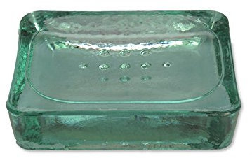 Verre Recyclé Porte-savon Porte-savon en verre opaque – Vert/turquoise – 12.5 cm