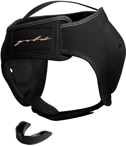 Gold BJJ Casque pour jiu Jitsu, Lutte et MMA – Protection auditive Chou-Fleur : Taille Unique, mentonnière Velcro renforcée – Protège-Dents Inclus