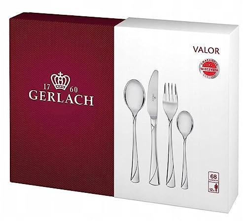 Gerlach Valor Besteck-Set 12 Personen Spülmaschinenfest Essbesteck Edelstahl Elegantes Besteck Messer Gabel Löffel Teelöffel Tafelbesteck Kuchengabel Kuchenspachtel Rostfrei 68 Stk