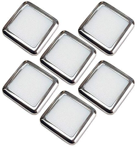 6 Pack | Square LED Mini Plinth Light & Driver Kit | Stainless Steel & Warm White | Bathrooms & Kitchen Skirting Kickboard Spot Lights | Recessed/Flush Cabinet Counter Panel Lighting | Loops