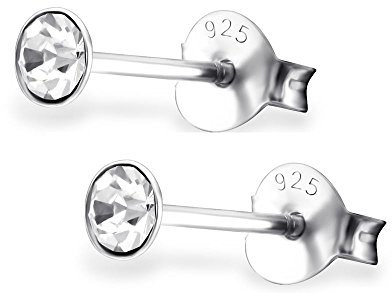 Bungsa Kristallklar - Ohrstecker mit echtem europäischem Kristall (LA CRYSTALE) 3mm rund aus .925 Sterling Silber