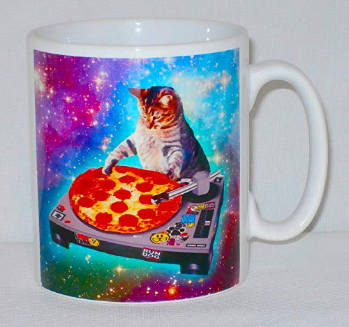 DJ Space Cat On Pizza Ceramic Mug Great Novelty Gift