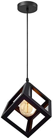 iDEGU Pendelleuchte Vintage Lampenschirm aus Metall Retro E27 Hängelampe mit Geometrischen WürfelDesign Industrielle Deckenleuchte Hängeleuchte für Schlafzimmer, Wohnzimmer, Restaurant, 16 cm, Schwarz