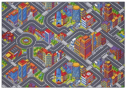 Carpet Studio Teppich Kinderzimmer 140x200cm, Kinderteppich, Spielteppich Straße Jungen & Mädchen, Teppiche für Babyzimmer, Schlafzimmer & Spielzimmer, Antirutsch, 30°C waschbar - Big City