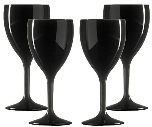 Set of Elite Premium Unbreakable Reusable Polycarbonate Plastic Large Black Wine Glasses (310ml to rim Height 18.8cm, Max Diameter 8.1cm) Realistic Alternative to Glass - MADE IN UK (4)