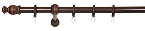 ondeco Gardinenstange Holz 28mm 1-lauf Komplettgarnitur Vorhangstange Nussbaum 200 cm