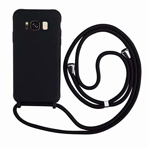 2ndSpring Schutzhülle mit Halskette, kompatibel mit Samsung Galaxy S8, Umhängeband aus Seil, Anhänger, weiches Silikon, Schwarz