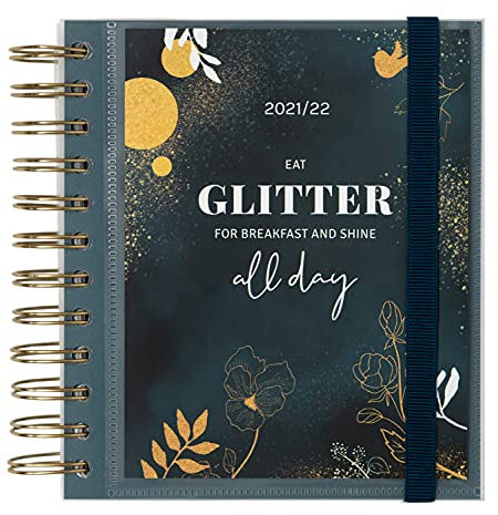 Grupo Erik Schulplaner 2021 2022 Glitter - Ringbuch Kalender 2021-2022 - Terminkalender 2021 2022 Tagesplaner Terminplaner, Dunkelblau, ADPM2101