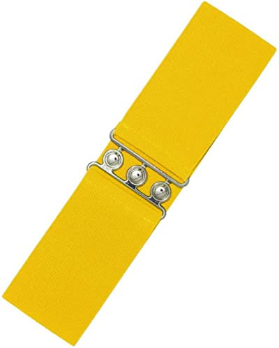 Ro Rox Retro Vintage-Stil Elastischer Weiter Gurt Gürtel - DE 34-54 (Gelb, Medium)