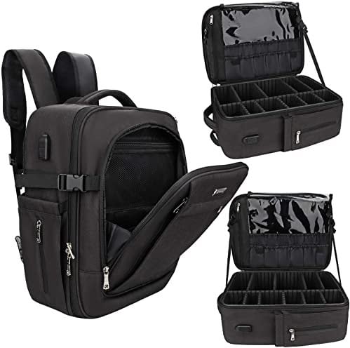Relavel Professional Makeup Backpack - Extra Large Travel Train Case for Women and Girls - Cosmetic Organizer With Adjustable Dividers and Shoulder Strap
