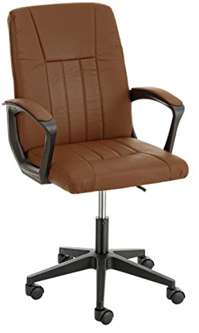 Baroni Home Bürostuhl mit höhenverstellbaren Armlehnen aus Kunstleder, ergonomischer Sitz, gepolsterter Büro- und Arbeitsstuhl mit Drehfunktion, 90x56x44 cm, Braun