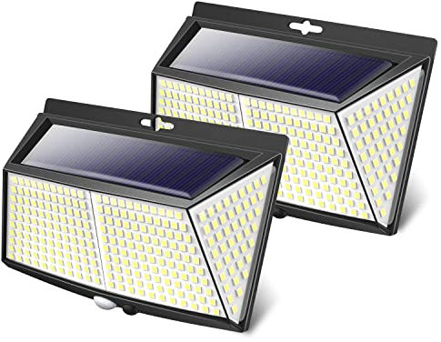 【2 Stücke】 Solarlampen für Außen mit Bewegungsmelder, 308 LED 3 Modi 270° LED Solar Aussenleuchte mit Bewegungsmelder Aussen, IP65 Solar Wasserdichte Wandleuchte für Wand Post Pathway Garten