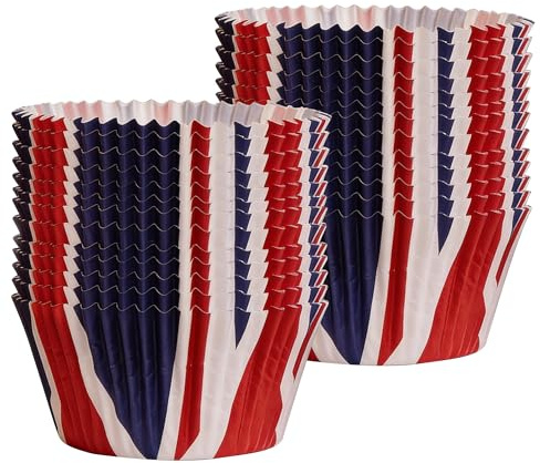 Weddecor Union Jack Backen Cupcake Cases, Queen's Platinum Jubilee 2022 Serve up Delightful Dessert Party Supplies, Street, Garden, BBQ, Royal Theme Party, 100pcs