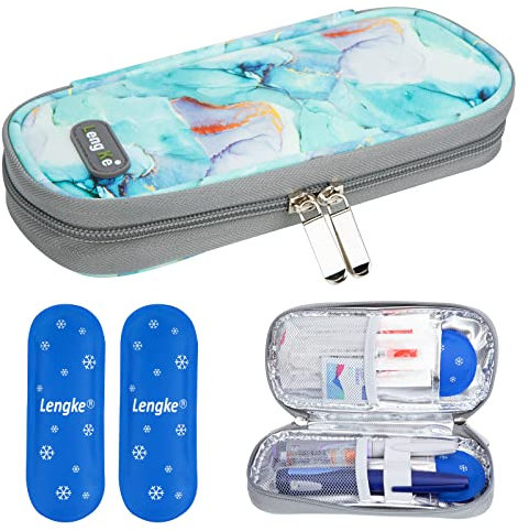 YOUSHARES Insulin Kühltasche mit 2 Nylon Kühlakku, Diabetiker Tasche Insulin Pen Kühlbox Diabetes Etui für Diabetikerutensilien Halten Sie die Vorräte Sicher und Kalt (Marmor Grün)
