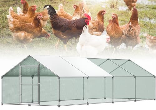 Froadp 3x8x2m Hühnerkäfig Außengehege Freilaufgehege Hühner Verzinkter Stahlrahmen mit PE Sonnenschutzdach und Schloss 24㎡Hühnerstall Hasenstall Geflügelhaltung Käfig Kleintiergehege Voliere