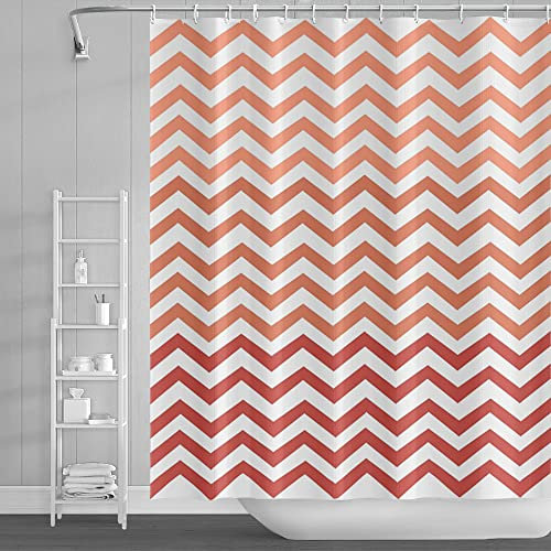 SDOTPMT 105x160cm Welle Streifen Duschvorhang Rot Weiß Gradient Horizontal Wellenförmig Zickzack Badevorhang Abstrakt Geometrisch Badewannenvorhang für Kinder Badezimmer Polyester mit Haken