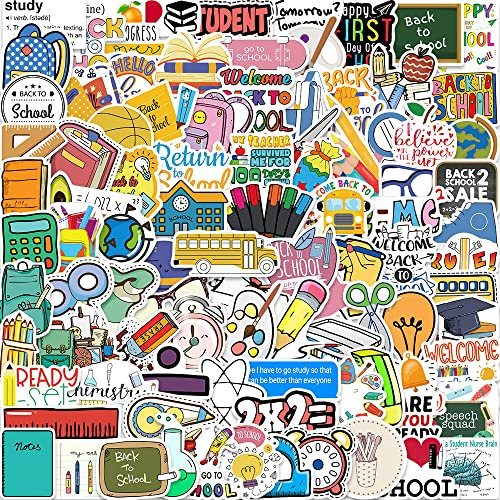 100 Stück Zurück Zur Schule Aufkleber für Schüler Kinder, Bunte Wissenschaft Sammelalbum Aufkleber Packs für Laptop Wasserflaschen, Bücher, Wasserdichte Lehrer Abziehbilder Schulbedarf Klassenzimmer