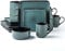 Arora Flackar 497248 Geschirr-Set aus Steingut für 4 Personen, quadratisch, Speiseteller, Beilagenteller, Müslischalen, Tassen, Reaktivglasur, 16-teilig, Türkis