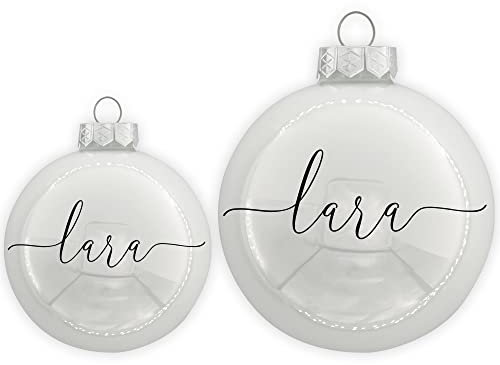 TheSmartGuard Christbaumkugel mit Namen | Weihnachtskugel personalisiert aus Glas| Ø 6cm oder 8cm in Weiß (Glanz) | Weihnachtsschmuck