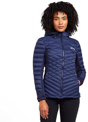 NORTH RIDGE Women’s Tech Breeze Down Jacket with Peaked Hood & Stretch Panels, Water Repellent, Insulated & Lightweight Puffer Winter Coat (UK, Numeric, 16, Regular, Regular, Navy)
