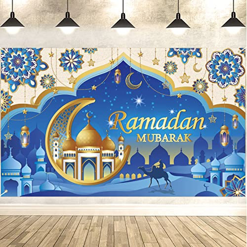 DPKOW Ramadan Mubarak Hintergrund Banner für Ramadan Dekoration, Großes Ramadan Mubarak Banner für Ramadan Heim Wand Dekoration, Muslimische Ramadan Innen Außen Dekoration, 185 * 110 cm
