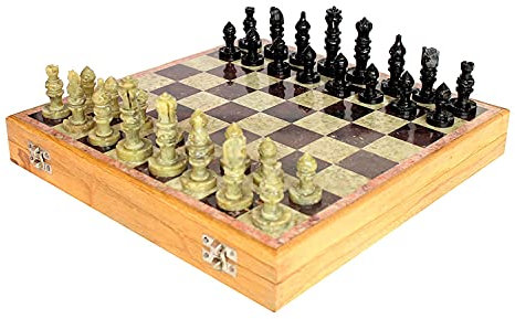 DakshCraft Schach-Set aus Holz, Marmorstücke aus Indien, 20,3 cm