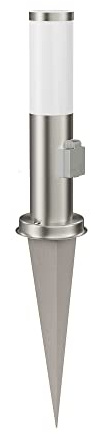 ledscom.de Pollerleuchte PORU mit Erdspieß für außen, edelstahl, rund, 38,5cm, Steckdose, inkl. Smart Home RGBW E27 LED Lampe, 892lm