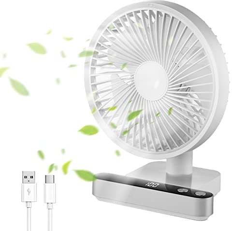 humpun USB Desk Fan, 2024 Upgrade 4500mAh USB Rechargeable Desktop Fan, 4 Speeds Power Display Silent Fans for Sleeping, 120° Rotation Oscillating Quiet Strong Airflow Fans Home Bedroom Office, White