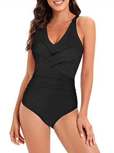 Century Star Badeanzug Damen Bauchweg Damen Große Größe Badeanzug mit Bügel Badeanzüge für Frauen Sport Schwarz 44-46