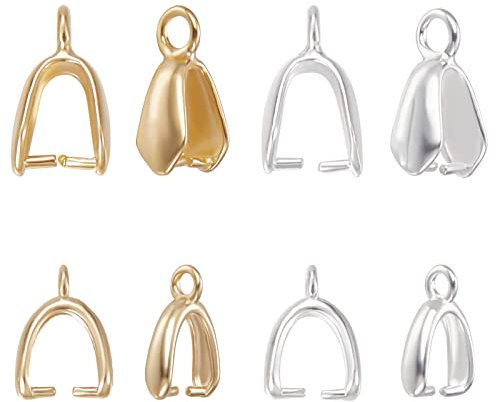 Beebeecraft 40 Stück 4-Stil-Klemmbügel Für Anhänger 18 Karat Gold Und Sterlingsilber Plattiert Schnappbügel Baumelnde Charms Verschlüsse Anhängerverbinder Mit Loch Für Die Schmuckherstellung