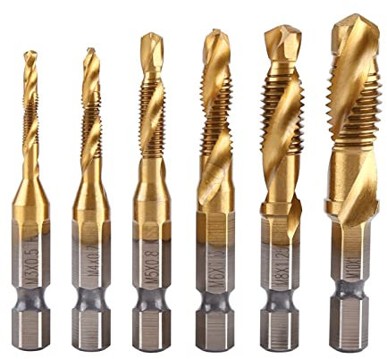 Lwuey Kombi Gewindebohrer Set, 1/4'' Metrisch M3 M4 M5 M6 M8 M10 Sechskant Schaft Schraube Gewinde Mehrzweck HSS Bohrer Set Electro Werkzeuge Zubehör Schneiden für Metall Holz Kunststoff 6 Stücke