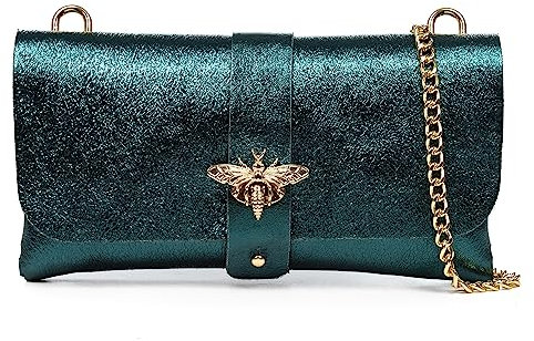 FIRENZE ARTEGIANI. Amaseno borsa a tracolla donna. Vera pelle scamosciata laccata. 23 x 5,5 x 12 cm. Colore: verde smeraldo, Verde smeraldo, Utility