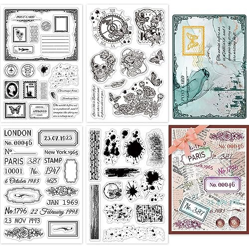 GLOBLELAND 4 Blatt Transparente Briefmarken Für Postkarten, Für Bastelarbeiten, Scrapbooking, Tintenpunkte, Kalendernummern, Transparente Stempel Aus Silikon, Transparente Stempel