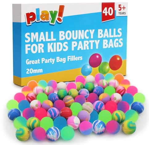 SOL 40pk Small Bouncy Balls for Kids Party Bags 18mm Rubber Ball Bag Fillers Boys Toys - High Bounce Colourful Prizes Unisex Birthday Games - Durable Fun Designs School Rewards - For Ages 5+