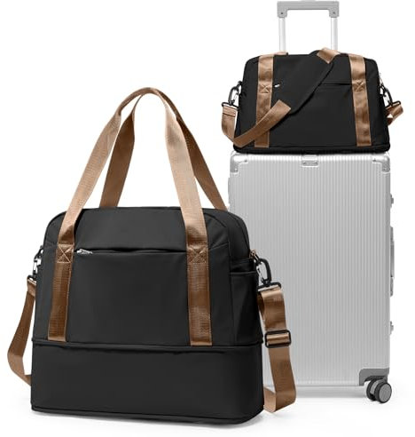 SZLX for Ryanair Airlines Cabin Bag 40x20x25 Underseat Foldable Travel Duffel Bag Holdall Tote Carry on Hand Luggage Overnight for Women and Men 20L(Black Brown)