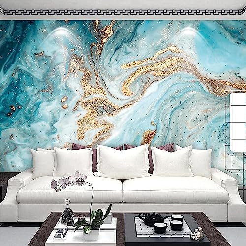 GIVLWF Papier Peint Intissé de Encre Bleue, Résumé, Or, Art De Texture De Marbre Panoramique Déco Mural - pour Salon Chambre D'enfant Décoration Murale 250 x 175 cm