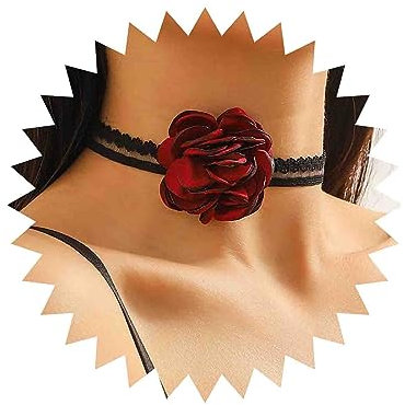TseenYi Collier Ras Du Cou En Dentelle Fleurie Noire Collier En Dentelle Rose Rouge Collier En Dentelle Gothique Tatouage Collier Fleurie Rose Vintage Collier Cosplay Lolita Bijoux Pour Femmes Filles