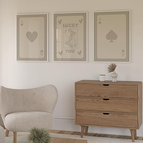 Nordisches, trendiges Retro-Ace-Karten-Poster, Leinwandgemälde, Wandkunst, neutraler Stil, Buchstabe Lucky You, Bilder, Raumdekoration, 50 x 70 cm x 3, ohne Rahmen