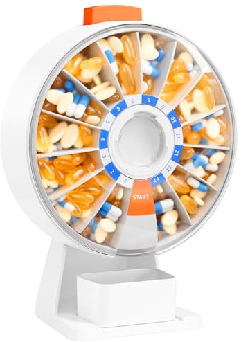 Daviky Pill Box Daily, Large Pill Organiser with Wall-Mounted or Standing Use, 14 Days Tablet Container, Push Button Design, Weekly Pill Dispenser for Vitamin, Medicine, Supplement, Fish Oil