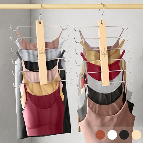 MORALVE European Beechwood Tank Top Hangers with 360° Swivel Hook - 2 Pack Space Saving Sports Bra and Cami Hanger for Closet - Hanging Tank Top and Bra Organizer for Space Saving Closet Organization