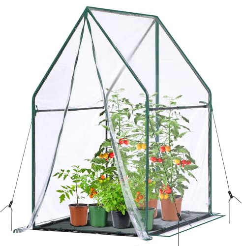 Ohuhu Mini Gewächshaus, Zimmergewächshaus mit wasserdichter Matte, PVC Foliengewächshaus Klein für Tomaten, Kräuter, Sämlinge, Indoor Outdoor Garten 91,5x91,5x148,5 cm