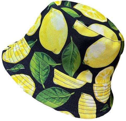 Likes Style Fischerhut für Damen, einfarbig, Sonnenschutz, Sommerhut, Strandhut, Unisex, wendbar, Fischerhut, Kappe (schwarze Zitrone, Einheitsgröße)