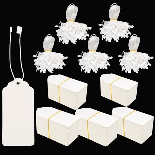 1000 Stück große Preisschilder, weiße Preisschilder mit Schnur für Kleidung, Preisetiketten mit Schnur, Geschenkanhänger, Standard-Größe, Kleideranhänger, Preisangabe