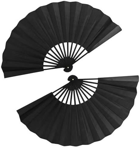iwiio Hand Fan Folding, Handheld Folding Fan, Black Chines/Spanish Fan, Hand Held Fans Folding, Fabric Handheld Fan for Wedding Party Home Decorations Birthday Gifts (2)