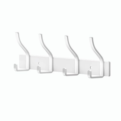 MEIJO Porte Manteau Murale Porte Manteaux Muraux Patères Porte Manteaux Port Manteau Mural Pour Cuisine, Salle de Bain et Chambre (Blanc, 4 Crochets)