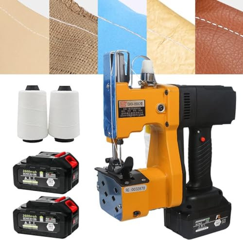 Macchina di chiusura elettrica senza fili per borse, cucitrice portatile con 2 fili da cucire/2 batterie, spessore di cucito 0,2-10 mm; taglio automatico del filo per