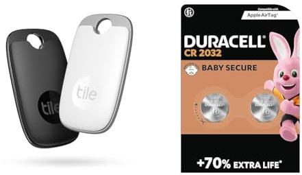 Tile Pro (2022) Bluetooth Item Finder, 2 Pack, 120m finding range, works with Alexa and Google Smart & Duracell CR2032 Lithium Coin Batteries 3V (2 Pack) - Up to 70% Extra Life* - Baby Secure